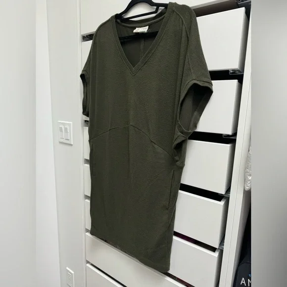 ANTHROPOLOGIE Saturday Sunday Cap Sleeve Sweater Mini Dress Army Green Size S - Picture 3 of 5